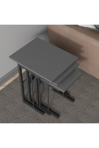 Oven 3'lü Metal Ayaklı Zigon Sehpa - Antrasit