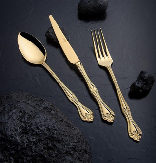 Nehir Lalezar Titanyum Gold Full Altın Parlak 89 Parça Kutulu Çatal Bıçak Set