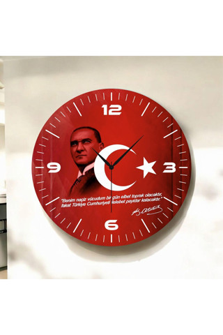 Aa Shop Renkli Baskı Atatürk Bayrak Desenli Sayılı Öğretmen Yılbaşı Hediyelik Ahşap Sessiz Tablo Duvar Saati