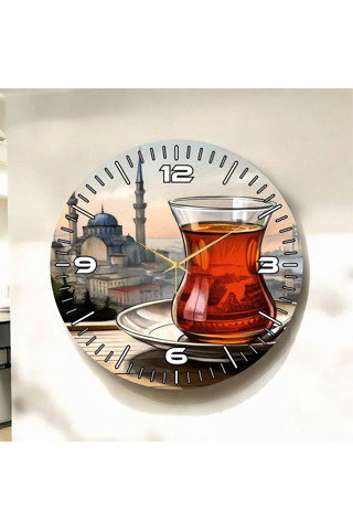 Aa Shop Renkli Baskı Çay İstanbul Desenli Sayılı Yılbaşı Hediyelik Ahşap Sessiz Tablo Duvar Saati