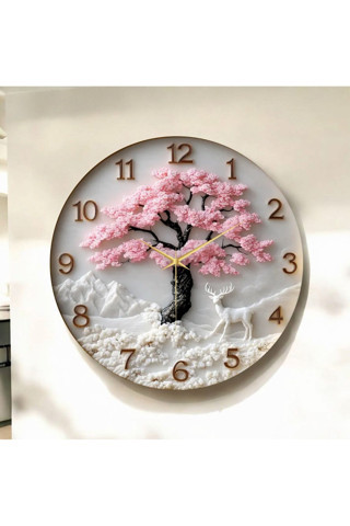 Aa Shop Renkli Baskı Ağaç Doğa Desenli Sayılı Yılbaşı Hediyelik Ahşap Sessiz Tablo Duvar Saati