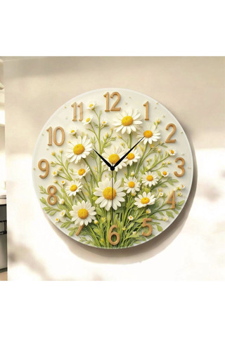 Aa Shop Çiçek Renkli Baskı Desenli Sayılı Yılbaşı Hediyelik Ahşap Sessiz Tablo Duvar Saati