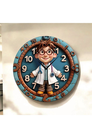 Aa Shop Doktor Eczacı Renkli Baskı Desenli Sayılı Yılbaşı Hediyelik Ahşap Sessiz Tablo Duvar Saati