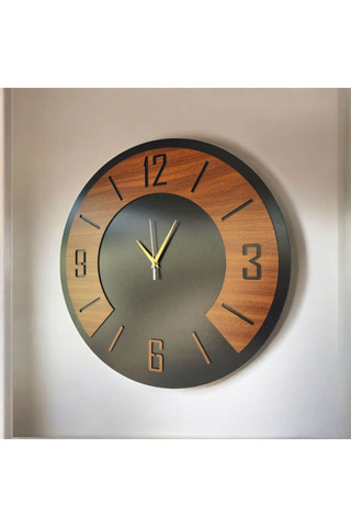 Aa Shop Ahşap Siyah Ceviz Renk Sade Sayılı Yılbaşı Hediyelik Sessiz Duvar Saati 50cm