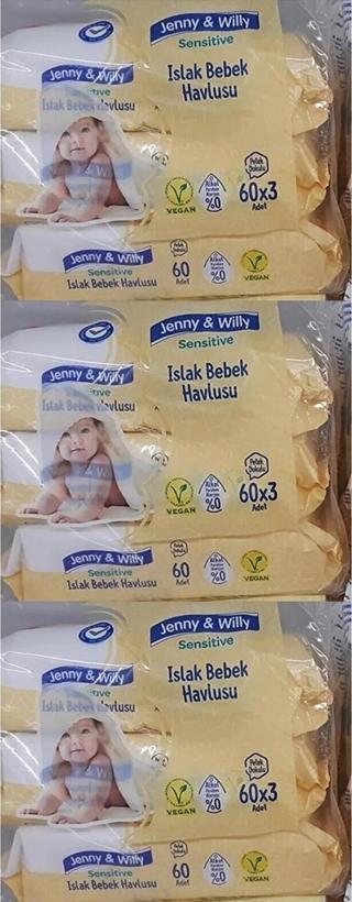 Jenny & Willy Sensitive Islak Bebek Havlusu 60 Yapra (3 Adet 3 Lü Paket)