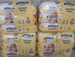 Jenny & Willy Sensitive Islak Bebek Havlusu 60 Yaprak (4 Adet 3 Lü Paket)