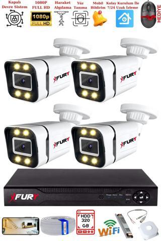 FURY 4 Kameralı 1080P Görüntü Gece Renkli Full Hd 4 x Ultra Led Gece Renkli Güvenlik Kamerası Seti 320GB