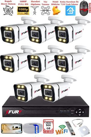 FURY 8 Kameralı 1080P Görüntü Gece Renkli Full Hd 4 x Ultra Led Gece Renkli Güvenlik Kamerası Seti 500GB