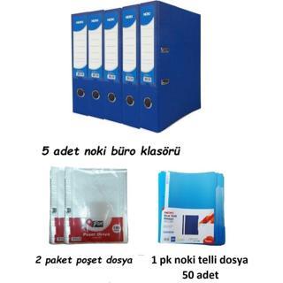Noki Mavi Geniş Klasör Plastik 5 Adet, 1 Paket Telli Dosya ve Poşet Dosya 2 Paket