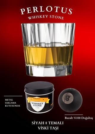 Perlotus Siyah Sekiz 8 Bilardo Temalı Küre Mermer Viski Taşı ve Viski Bardağı Seti