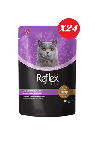 Reflex Plus Jöle İçinde Somonlu ve Ton Balıklı Yetişkin Kedi Konservesi 85 gr*24 Adet