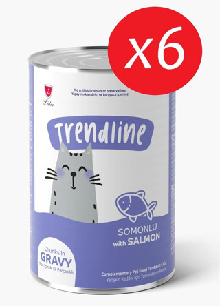 Trendline Konserve Sos İçinde Et Parçacıklı Somonlu Yetişkin Kedi Maması 400 Gr