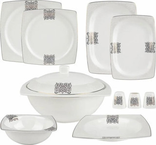 Karaca Fine Bone New Lotus 60 Parça 12 Kişilik Kare Yemek Takımı