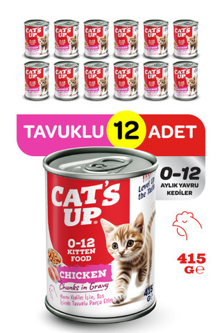 Cats Up Yaş Yavru Kedi Maması Tavuklu 415gr 12Li