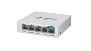 Keenetic PoE+ Switch 5, 1X1Gbit, 4X1Gbit PoE+ Port, IEEE 802.3AF/AT (Max.30W/Port), 60Watt