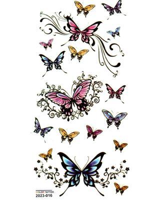 Tattoo Geçici Dövme Vücut Dövmesi 9x19 cm (renkli016) - Renkli Kelebekler