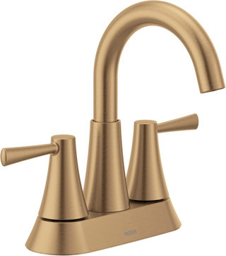 Moen Ronan Bronzlaştırılmış Altın İki Kulplu 4" Centerset Modern Banyo Bataryası Push-Down Drenajlı,