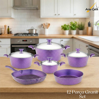 12 Parça Granit Set Çelik Kapak - Violet