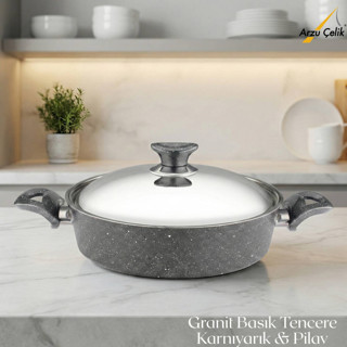 28 Cm Granit Karnıyarık & Pilav Tenceresi Çelik Kapak - Gri