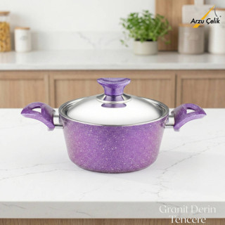 18 Cm Granit Derin Tencere Çelik Kapak - Violet