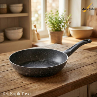 28 Cm Granit Tek Saplı Tava - Siyah