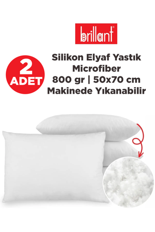 ( 2 Adet) Microfiber Silikon Elyaf Yastık 800 gr |  50x70 | Makinede Yıkanabilir Silikon Yastık