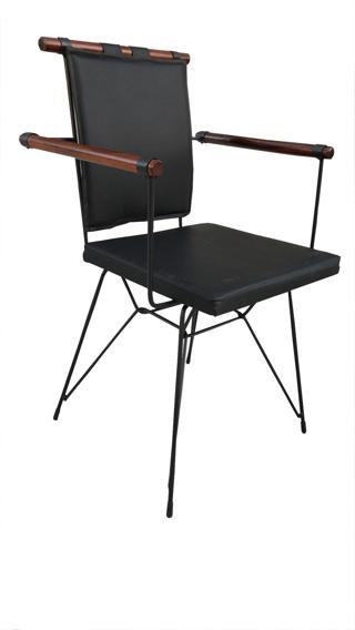Sandalye 13701 PENYEZ Model Metal Siyah fırın Boya Suni Deri Balkon-Bahçe Elyapım