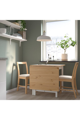 Ikea Mutfak Masası Takımı, Açık Kahverengi-Beyaz-Katorp Natürel, 2 Sandalyeli, Katlanabilir