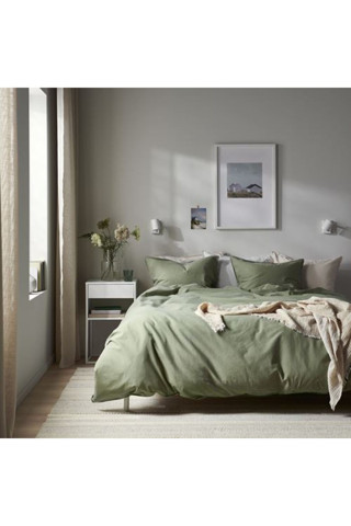 Ikea - Angslılja, Çift Kişilik Nevresim Seti, Gri-Yeşil, 240X220/50X60 Cm