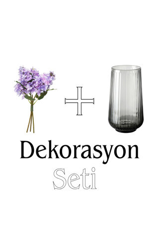 Ikea Dekorasyon Seti Smycka Yapay Buket , Lila, 36 Cm, İç-Dış Mekan + Gradvıs Cam Vazo , Gri, 19 Cm