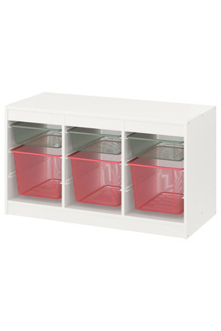 Ikea Saklama Ünitesi, Beyaz-Açık Yeşil-Gri-Açık Kırmızı, 99X44X56 Cm
