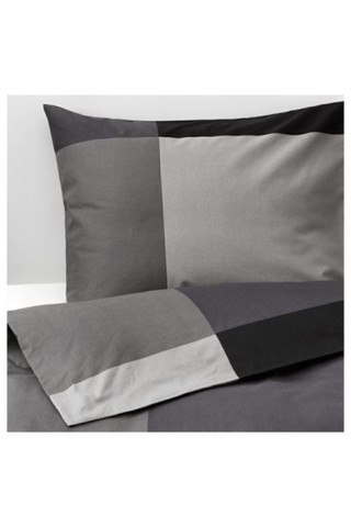 Ikea Tek Kişilik Nevresim Takımı, Siyah Meridyendukkan 150X200 Cm %100 Pamuk Siyah Kare Çizgi