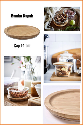 Ikea Vakumlu Saklama Kabı Kapağı / Bambu Kapak / 14 Cm Çap