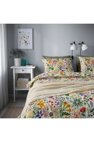 Ikea Çok Renkli Çiçek Desenli Çift Kişilik %100 Pamuk Nevresim Takımı  (240X220/50X60 Cm)