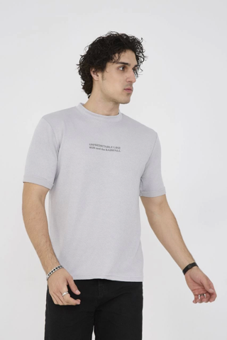 Unisex Bisiklet Yaka Slim fit T-Shirt- Boyalı Gri