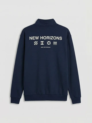 Lacivert Yarım Fermuarlı Yaka Erkek Çocuk Sweatshirt