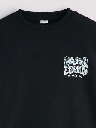 Siyah Baskılı Erkek Çocuk Sweatshirt