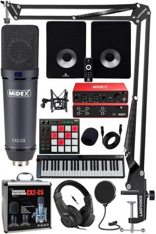 Midex İmpressive Paket-6 Stüdyo Ekipmanları Seti (Monitör Mikrofon Ses Kartı Kulaklık Midi Klavye Pad Controller)