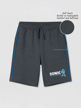 Antrasit Sonic Baskılı Erkek Çocuk Soft Touch Şort