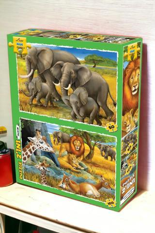 Safari Hayvanlar 2 in 1 Set 50 ve 100 Parça Puzzle Yapboz Oyun Seti | Kutulu Puzzle Set