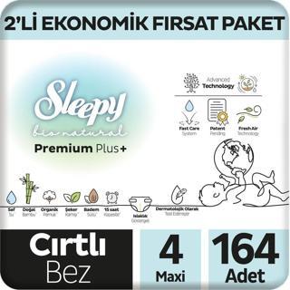 Bio Natural Premium Plus 2'li Ekonomik Fırsat Paketi Bebek Bezi 4 Numara Maxi 164 Adet