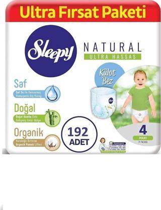 Sleepy Natural Külot Bebek Bezi 4 Numara Maxi Ultra Fırsat Paketi 192 Adet