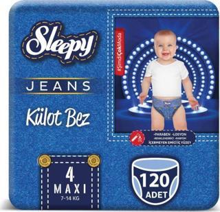 Sleepy Jeans Külot Bez 4 Numara Maxi 4'Lü Jumbo 120 Adet (7-14 Kg)