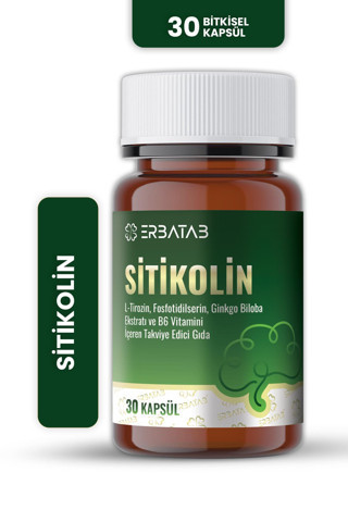 ERBATAB Sitikolin – L-Tirozin, Fosfatidilserin, Ginkgo Biloba Ekstraktı ve B6 Vitamini İçeren Takviye Edici Gıda – 30 Vc