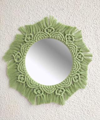 Livava Makrome İşlemeli Yuvarlak Desenli  El Yapımı  Ayna Su Yeşili/Fıstık Yeşili 