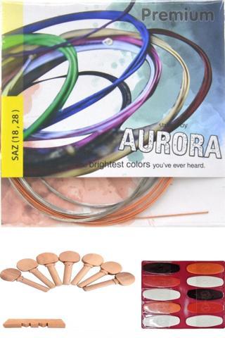 Aurora Premium 0,18 Kısa Sap Bağlama Teli Takımı +10 Adet Tezene + 1 Adet Eşik + 7 Adet Burgu