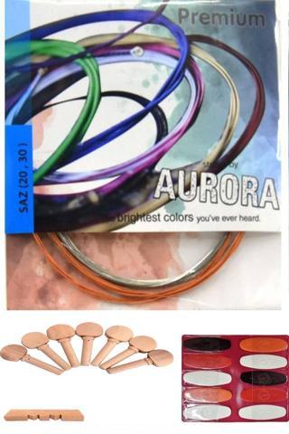 Aurora Premium 0,20 Uzun Sap Bağlama Teli Takımı +10 Adet Tezene + 1 Adet Eşik + 7 Adet Burgu