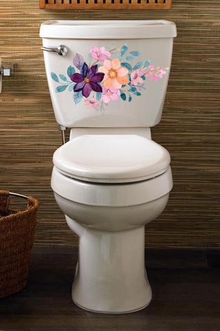 Klozet Sticker Sulu Boya Çiçekler Banyo Tuvalet Dekoratif Sticker