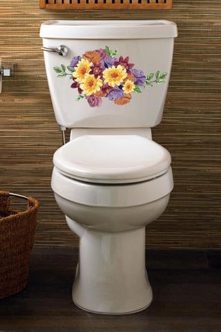 Sulu Boya Soft Renkli Çiçekler Klozet Kapağı Ve Banyo Sticker