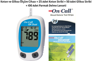 On Call GK Dual Kan Şekeri ve Keton Ölçüm Cihazı + 25 Adet Keton + 50 Adet Şeker Ölçüm Stribi